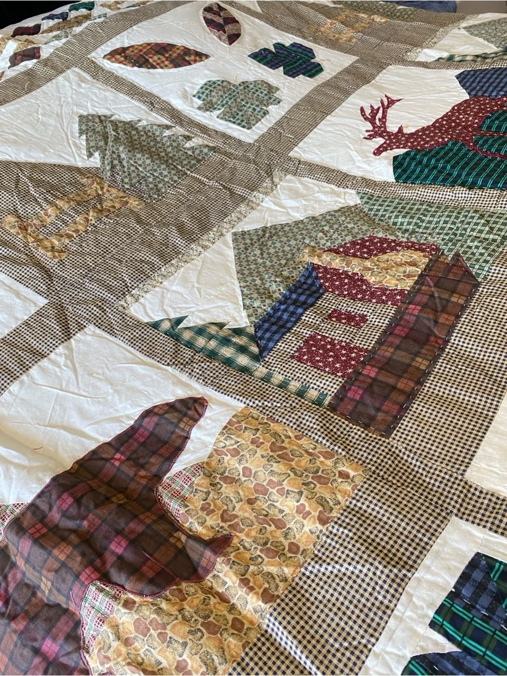 Mennonite HandMade Rustic Lodge Cabin Quilt Queen Pine Tree Patchwork Bedding